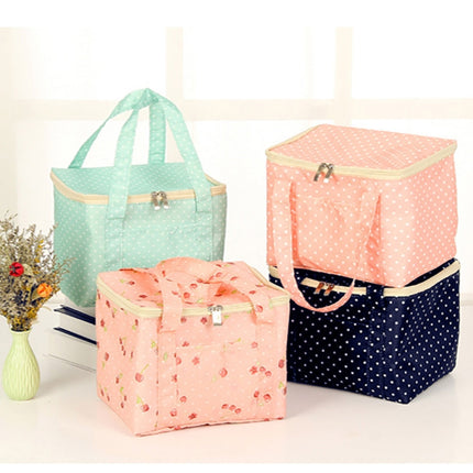 Large Oxford Cloth Insulation Bag Portable Lunch Bag Color Square Outdoor Picnic Bag(Pink Dot)-garmade.com