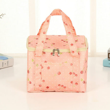 Large Oxford Cloth Insulation Bag Portable Lunch Bag Color Square Outdoor Picnic Bag(Pink Cherry)-garmade.com
