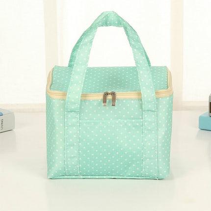 Large Oxford Cloth Insulation Bag Portable Lunch Bag Color Square Outdoor Picnic Bag(Green Dot)-garmade.com