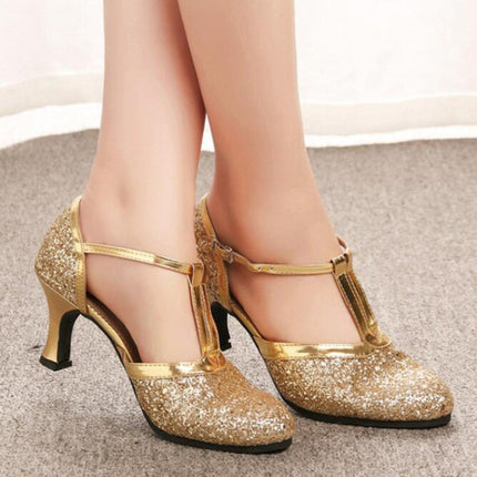 Women Shoes Sequined Soft-Heeled Latin Heels, Size:34(Silver)-garmade.com