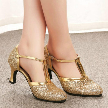 Women Shoes Sequined Soft-Heeled Latin Heels, Size:36(Silver)-garmade.com