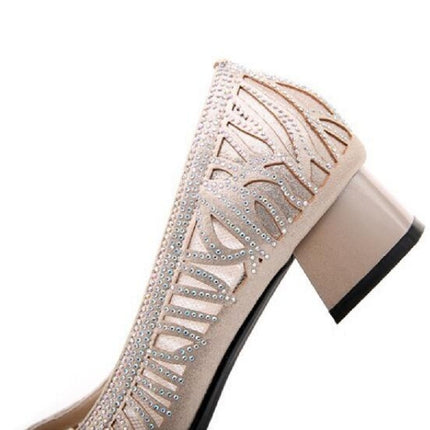 Women Shoes Hollow Rhinestone Pumps, Size:34(Gold)-garmade.com