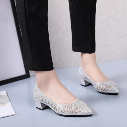 Women Shoes Hollow Rhinestone Pumps, Size:34(Beige White)-garmade.com