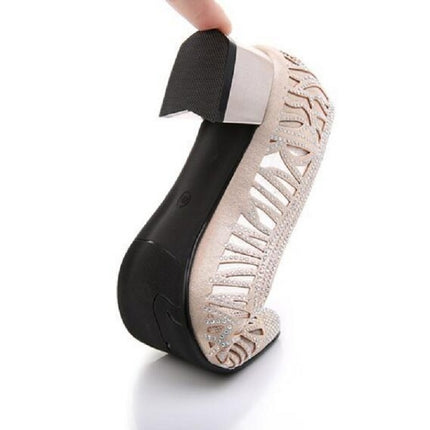 Women Shoes Hollow Rhinestone Pumps, Size:34(Beige White)-garmade.com