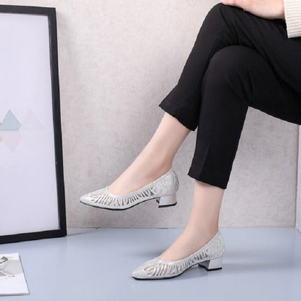 Women Shoes Hollow Rhinestone Pumps, Size:40(Beige White)-garmade.com