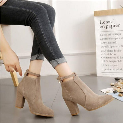 Women Shoes Suede Boots Pointed High Heels, Size:35(Camel)-garmade.com