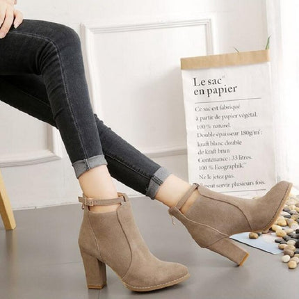 Women Shoes Suede Boots Pointed High Heels, Size:35(Camel)-garmade.com