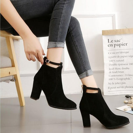 Women Shoes Suede Boots Pointed High Heels, Size:35(Black)-garmade.com