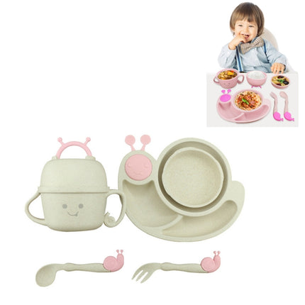Creative Anti-scald Children Tableware Baby Snail Compartment Spoon Cup Bowl(Beige)-garmade.com