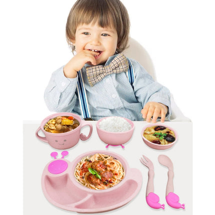 Creative Anti-scald Children Tableware Baby Snail Compartment Spoon Cup Bowl(Pink)-garmade.com