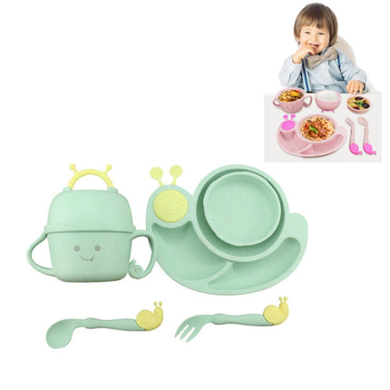 Creative Anti-scald Children Tableware Baby Snail Compartment Spoon Cup Bowl(Green)-garmade.com