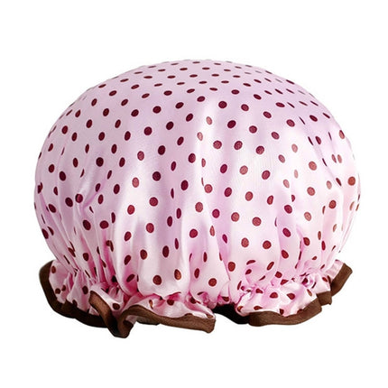 Thick Waterproof Bath Hat Double Layer Shower Hair Cover Women Supplies Shower Caps, Size:28cm(Pink Dot)-garmade.com