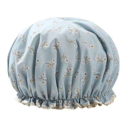 Thick Waterproof Bath Hat Double Layer Shower Hair Cover Women Supplies Shower Caps, Size:28cm(Blue Small Flower)-garmade.com