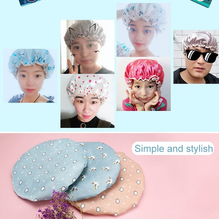 Thick Waterproof Bath Hat Double Layer Shower Hair Cover Women Supplies Shower Caps, Size:28cm(Blue Small Flower)-garmade.com