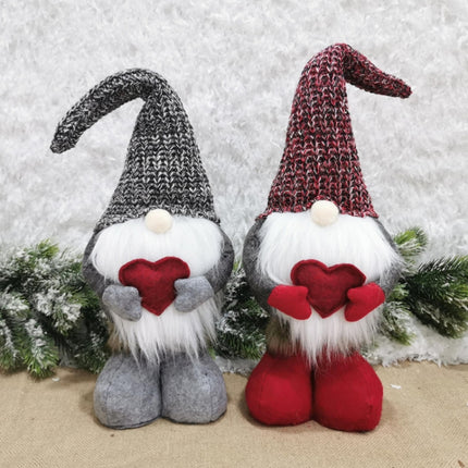 Christmas Decorations Stretch Knitted Faceless Doll Standing Figure Santa Claus Doll Ornaments(Gray)-garmade.com