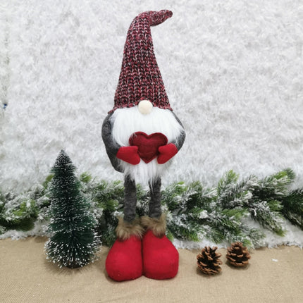 Christmas Decorations Stretch Knitted Faceless Doll Standing Figure Santa Claus Doll Ornaments(Red)-garmade.com