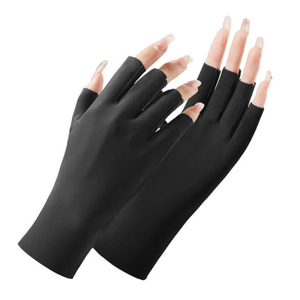 2 Pairs Ladies Sunscreen Gloves Half Finger Ice Silk Gloves,Style: Cent Finger(Black)-garmade.com