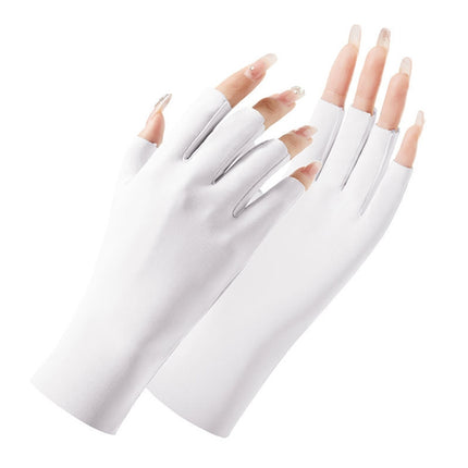 2 Pairs Ladies Sunscreen Gloves Half Finger Ice Silk Gloves,Style: Cent Finger(White)-garmade.com