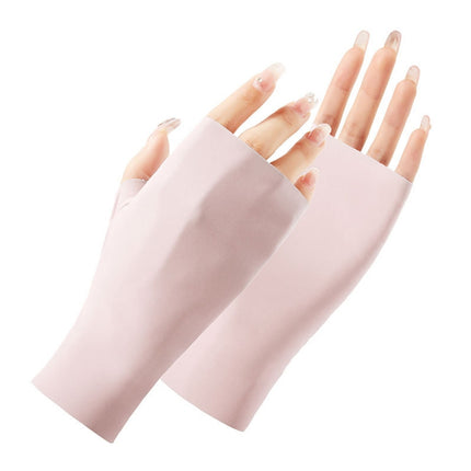 2 Pairs Ladies Sunscreen Gloves Half Finger Ice Silk Gloves,Style: Linked Finger(Pink)-garmade.com