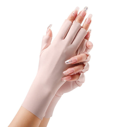 2 Pairs Ladies Sunscreen Gloves Half Finger Ice Silk Gloves,Style: Linked Finger(Pink)-garmade.com