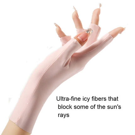 2 Pairs Ladies Sunscreen Gloves Half Finger Ice Silk Gloves,Style: Linked Finger(Gray)-garmade.com