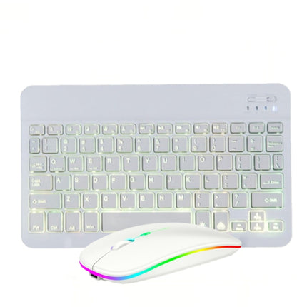 10 Inch RGB Colorful Backlit Bluetooth Keyboard And Mouse Set For Mobile Phone / Tablet(White)-garmade.com