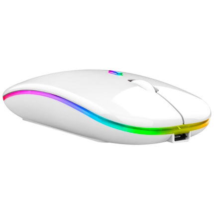 3 Keys RGB Backlit Silent Bluetooth Wireless Dual Mode Mouse(White)-garmade.com