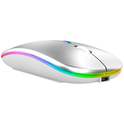 3 Keys RGB Backlit Silent Bluetooth Wireless Dual Mode Mouse (Silver)-garmade.com