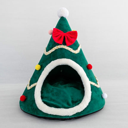 Three-dimensional Sponge Christmas Hat Shaped Pet Bed Nest Warmth Supplies, Size:Medium 45x55cm(Green)-garmade.com