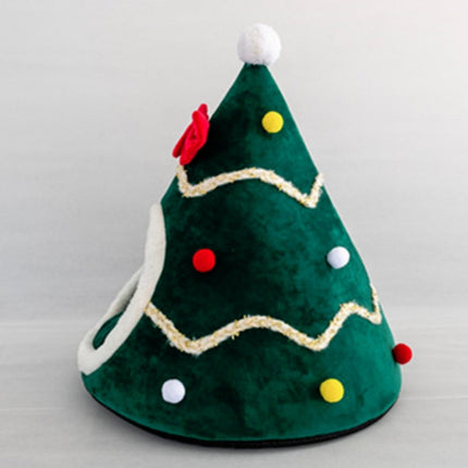 Three-dimensional Sponge Christmas Hat Shaped Pet Bed Nest Warmth Supplies, Size:Medium 45x55cm(Green)-garmade.com