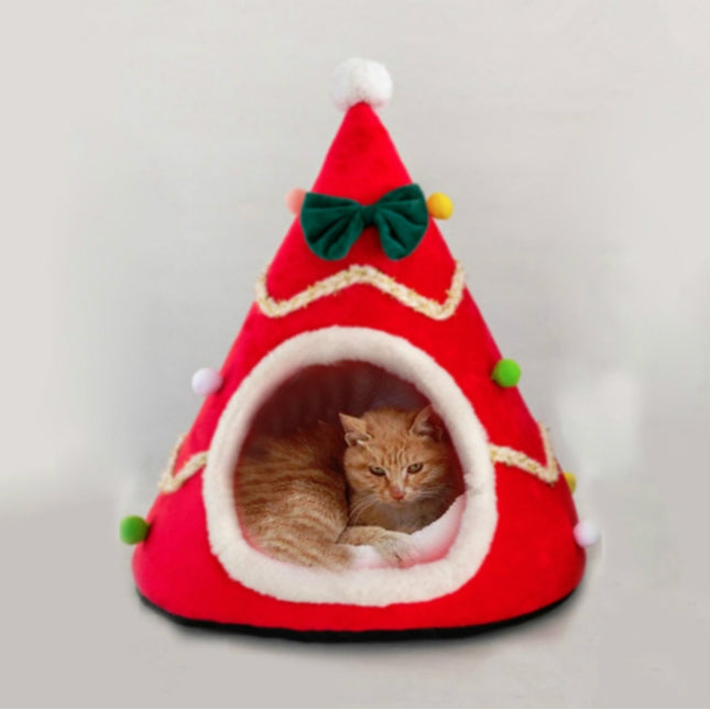 Three-dimensional Sponge Christmas Hat Shaped Pet Bed Nest Warmth Supplies, Size:Medium 45x55cm(Red)-garmade.com