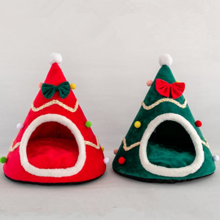 Three-dimensional Sponge Christmas Hat Shaped Pet Bed Nest Warmth Supplies, Size:Medium 45x55cm(Red)-garmade.com