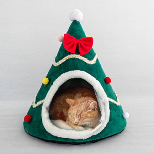 Three-dimensional Sponge Christmas Hat Shaped Pet Bed Nest Warmth Supplies, Size:Large 55x65cm(Green)-garmade.com