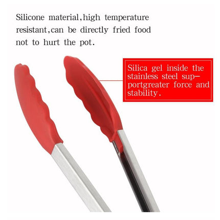 3 in 1 Stainless Steel Bread Barbecue Food Clip Silicone Baking Tools Set (Black)-garmade.com