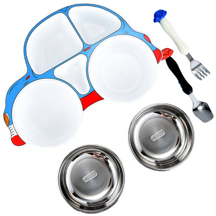 304 Stainless Steel Children Car Dinner Plate, Style:Blue (removable and washable)-garmade.com