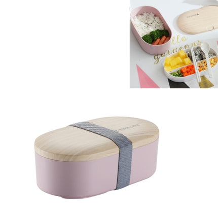 Oval Simple Lunch Box Wooden Sushi Sealed Leak-proof Lunch Box with Cutlery(Pink)-garmade.com