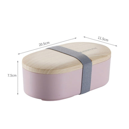 Oval Simple Lunch Box Wooden Sushi Sealed Leak-proof Lunch Box with Cutlery(Pink)-garmade.com