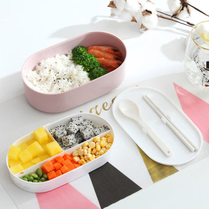 Oval Simple Lunch Box Wooden Sushi Sealed Leak-proof Lunch Box with Cutlery(Pink)-garmade.com