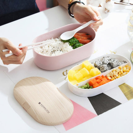 Oval Simple Lunch Box Wooden Sushi Sealed Leak-proof Lunch Box with Cutlery(Pink)-garmade.com