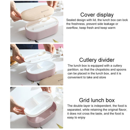 Oval Simple Lunch Box Wooden Sushi Sealed Leak-proof Lunch Box with Cutlery(Pink)-garmade.com