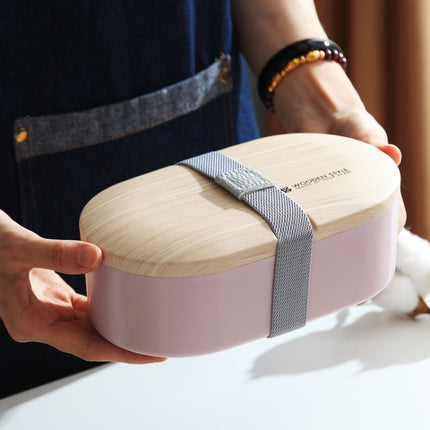 Oval Simple Lunch Box Wooden Sushi Sealed Leak-proof Lunch Box with Cutlery(Pink)-garmade.com