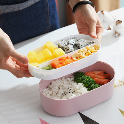 Oval Simple Lunch Box Wooden Sushi Sealed Leak-proof Lunch Box with Cutlery(Pink)-garmade.com