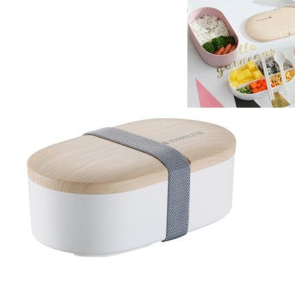 Oval Simple Lunch Box Wooden Sushi Sealed Leak-proof Lunch Box with Cutlery(White)-garmade.com