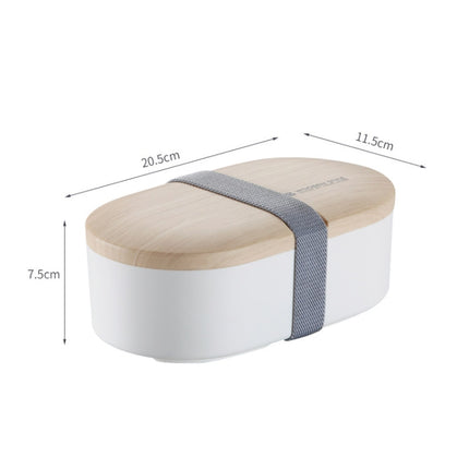 Oval Simple Lunch Box Wooden Sushi Sealed Leak-proof Lunch Box with Cutlery(White)-garmade.com