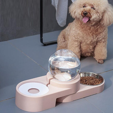 Cat Dog Double Bowl Automatic Refill Water Drinking Fountain Pet Supplies(Pink)-garmade.com