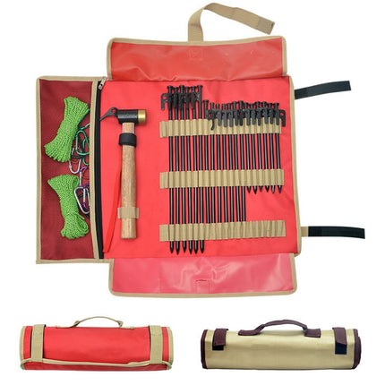 Large Outdoor Camping Ground Nail Storage Bag Tent Hammer Toolkit Bag(Red)-garmade.com