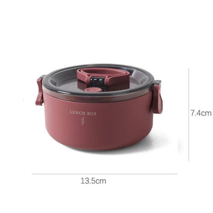 Round Portable Insulation Partitioned Lunch Box Student Office Workers Heated Microwave Oven Bento Box, Style:Single Layer(Red)-garmade.com