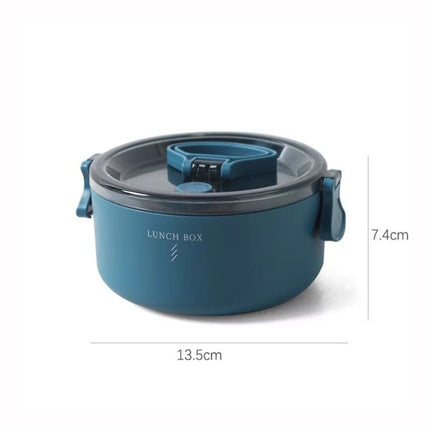 Round Portable Insulation Partitioned Lunch Box Student Office Workers Heated Microwave Oven Bento Box, Style:Single Layer(Blue)-garmade.com