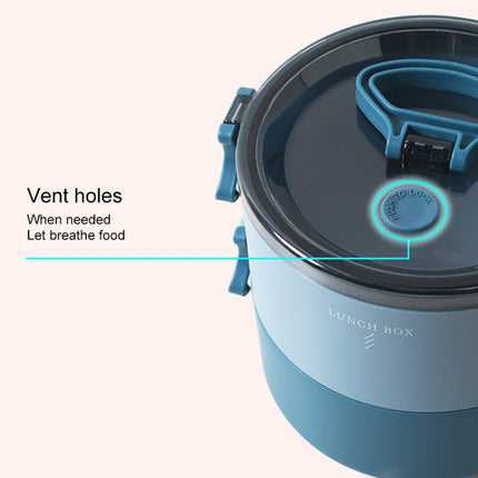 Round Portable Insulation Partitioned Lunch Box Student Office Workers Heated Microwave Oven Bento Box, Style:Single Layer(Blue)-garmade.com