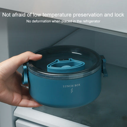 Round Portable Insulation Partitioned Lunch Box Student Office Workers Heated Microwave Oven Bento Box, Style:Single Layer(Blue)-garmade.com